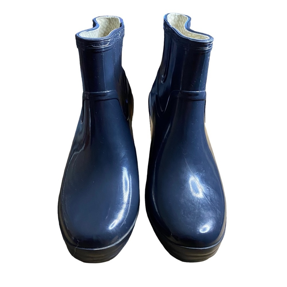 Hunter Women's Aston Blue Gloss Ankle Wedge Rainboots